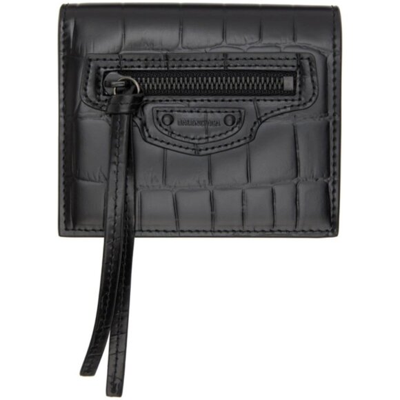 Balenciaga Handbags - Balenciaga Black Croc Neo Classic Bifold Wallet